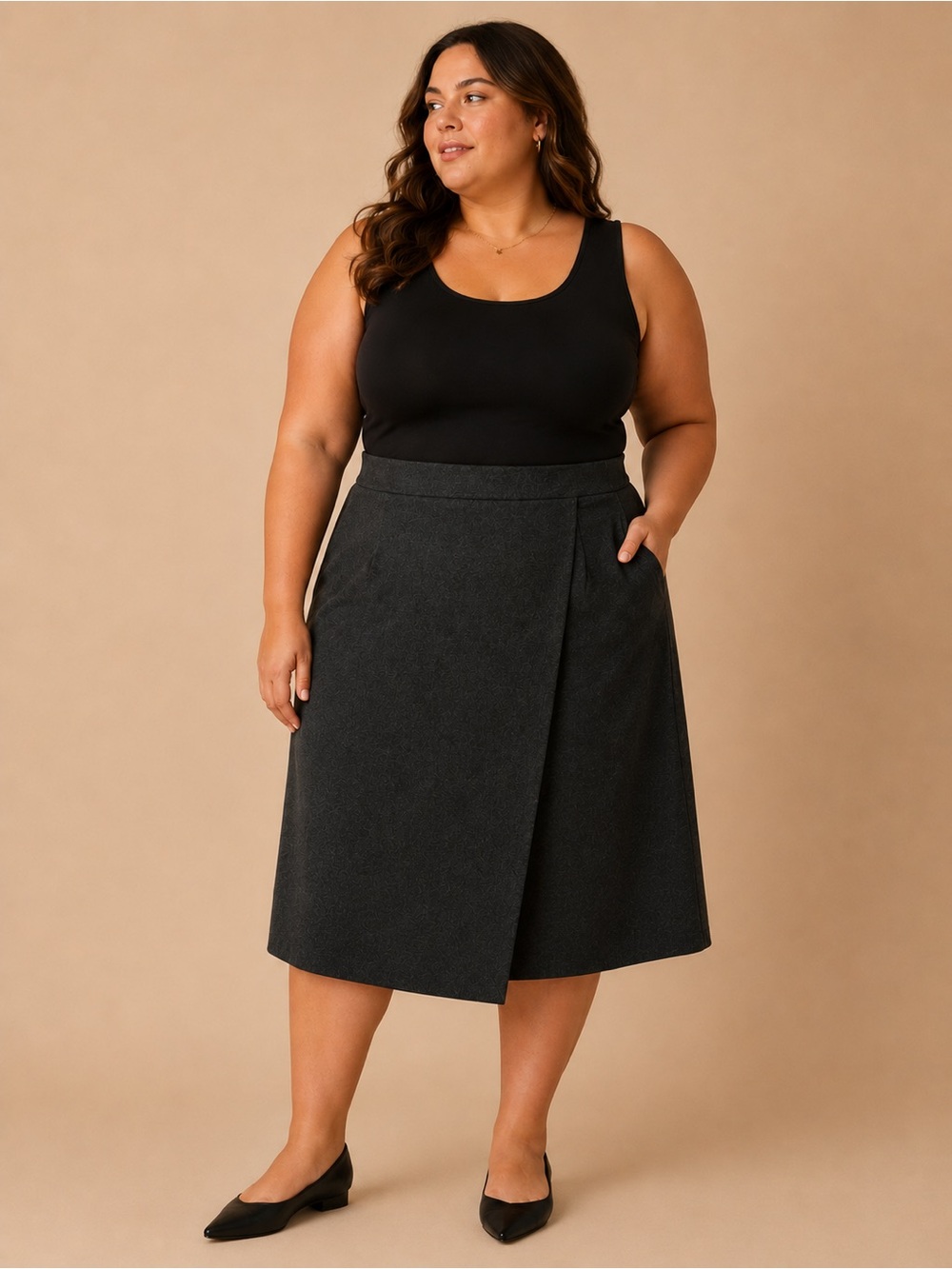 A New Day XXL Charcoal Gray A-Line Midi Skirt